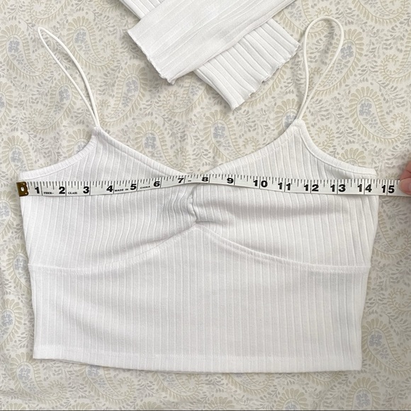 Mixed Threads (juniors) ribbed long sleeve cardi + cropped cami coord set, white - Picture 7 of 11